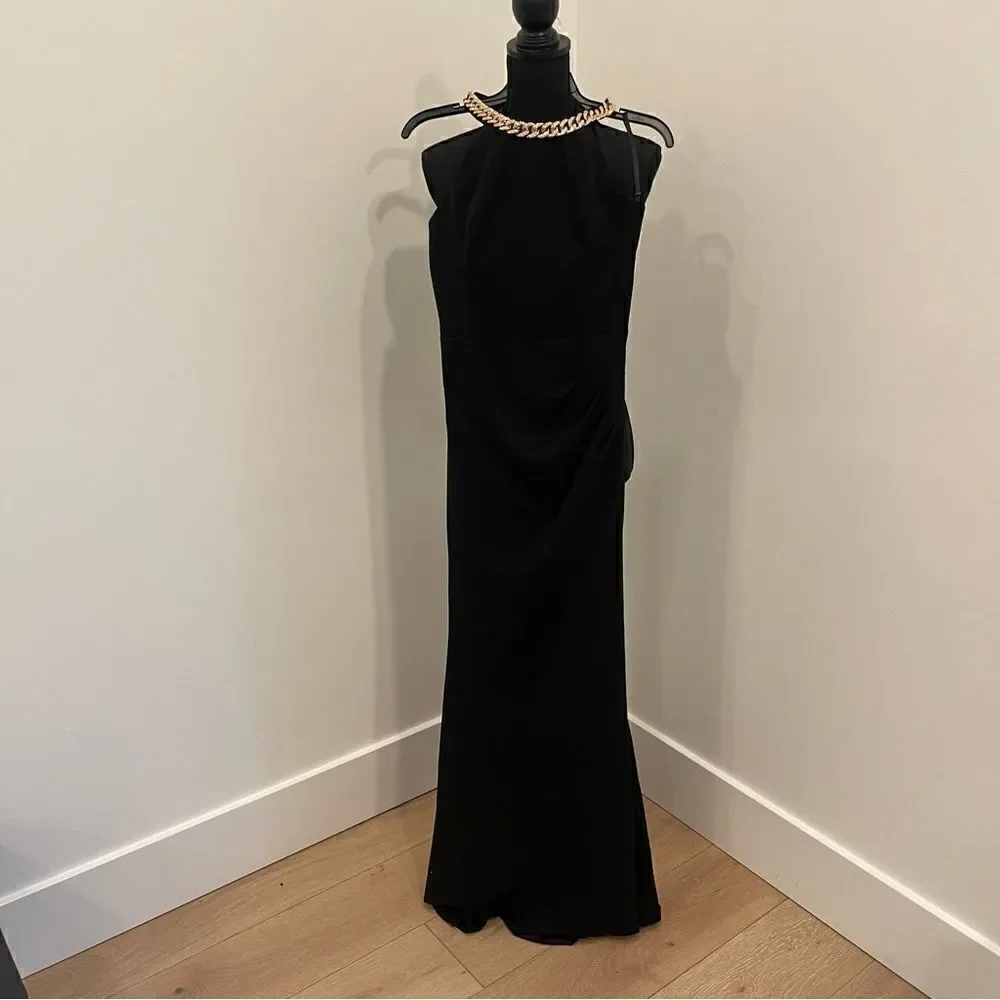 AQUA Chain Neck Evening Gown